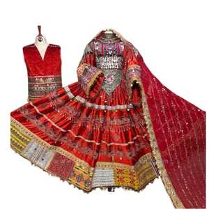 Hot Selling New Design Afghan Kuchi <b>Red</b> Bridal Gown Wedding Dress Embroidered Afghani Dress With Matching Men's Waistcoat Vest - Product Image 1