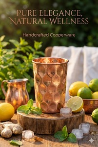 Tasse à eau en cuivre de qualité supérieure, design diamant fait main, tasse à boire en cuivre pur, cadeau ayurvédique pour la cuisine, 16 oz - Product Image 3