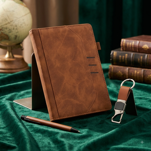 Aurelux Luxury Brown Velvet Cover Case Bound <b>Notebook</b> Corporate Gift <b>Set</b> 192 Pages Premium Metal Keychain Professional Writing - Product Image 5