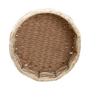 Round <b>basket</b> water hyacinth in natural color with <b>white</b> accents Handmade <b>Storage</b> <b>Basket</b> Wholesale eco-friendly Made in Vietnam - Product Image 5