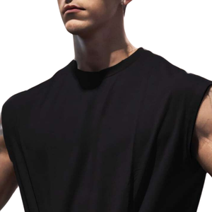 Mens <b>Black</b> Sleeveless Muscle T-Shirt Breathable Quick Dry Knitted 100% Cotton Sports <b>Tank</b> <b>Top</b> Casual Gym Training Workout - Product Image 3