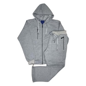 Survêtement unisexe gris chiné à capuche zippé, coupe décontractée, en polyester et coton, idéal pour l'automne, avec poches latérales - Product Image 6