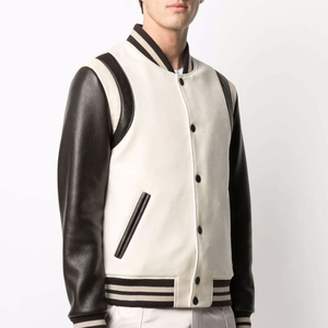 High Quality Front Button up Wool Body and Sleeves <b>Letter</b> Embroidery <b>Men's</b> Letterman Varsity <b>Jacket</b> at Wholesale - Product Image 3