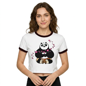 Camiseta Corta Ajustada Elástica con Estampado de Panda para Mujer, Estilo Urbano, Personalizada, Estética Y2K, Baby Tee, Venta al por Mayor - Product Image 2