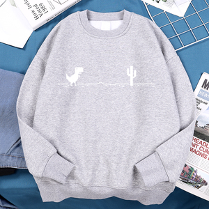 Sweat-shirt unisexe à col rond imprimé graphique de jeu Pixel Dinosaur Cactus, motif Chrome T-Rex Runner, coupe ample décontractée - Product Image 2