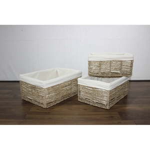 Handcrafted Water Hyacinth Storage <b>Basket</b> Set with Removable Fabric Liner Bin - Product Image 5
