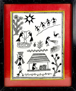 Pintura Decorativa Metálica 3D Completa de Arte Madhubani - Arte Folclórico Hecho a Mano de Jharkand para Decoración del Hogar - Product Image 3