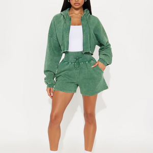 Fournisseur en gros – Nouveauté été : Ensembles courts pour femmes, design tendance, haute qualité, logo personnalisé imprimé, effet délavé à l'acide, prix raisonnable, OEM - Product Image 2