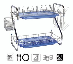 2 Tier Metal <b>Dish</b> Drying Rack with Drainboard Cutlery Holder - Product Image 4
