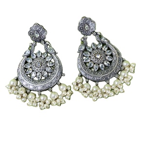 Wholesale Oxidized Classic Antique Silver -Plated Oxidized Brass Pear Cut <b>Crystal</b> Rhinestone Bell Charm Dangle <b>Earrings</b> Bulk - Product Image 1