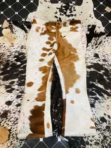 Pantalones acampanados de cuero genuino con pelo de vaca, hechos a mano, estilo vaquero, de cintura alta, para mujer, pelo natural. - Product Image 3