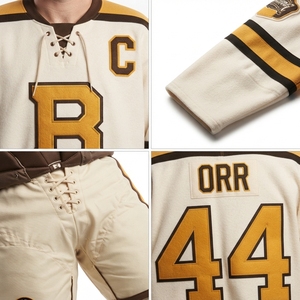 Custom Vintage Goalie Cut Ice Hockey Jersey Lace-Up <b>Wool</b> Felt Crest Sublimated Winter Classic Uniform OEM Manufacturer - Product Image 4
