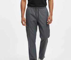 Pantalones Cargo Grises para Hombre con Cintura Elástica y Cordón Ajustable, con Múltiples Bolsillos, Estilo Casual, Tela de Algodón de Peso Medio, para Primavera - Product Image 4