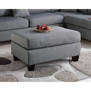 Divano Sezionale Reversibile a 3 Posti Grigio con Pouf in Tessuto Poliestere, Arredamento per Soggiorno - Product Image 4