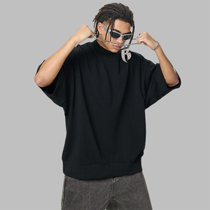 T-shirt à manches courtes surdimensionné pour homme, col rond, couleur unie, tricoté, coupe décontractée, blanc, gris, camel, noir, à prix raisonnables - Product Image 3