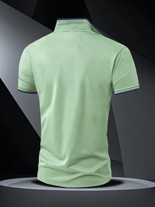 <b>Men's</b> Light <b>Green</b> Cotton <b>Polo</b> <b>Shirt</b> Short Sleeve Solid Color Breathable Knitted Casual With Logo Front Design - Product Image 2