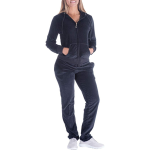 Conjunto Deportivo de Terciopelo con Capucha y Cierre Frontal, Pantalones Largos con Bolsillos, Ropa Deportiva Informal para Todas las Temporadas - Product Image 1