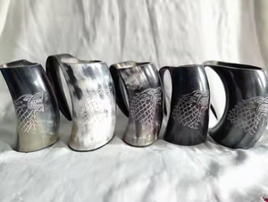 Polished Engraved Horn Mug <b>Set</b> Unique, Handcrafted Drinking Glasses with Beautiful Detailing, Ideal for <b>Whiskey</b> and Cocktails - Product Image 1