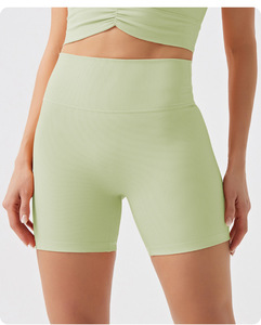 Women Recyclable Nylon Ribbed Yoga Short Shorts Wide Waist Seamless Stretchy Solid Sports Running Shorts Fitness <b>Tight</b> Shorts - Product Image 6