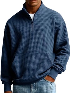 Sudadera con capucha cómoda y personalizada de 1/4 con cremallera para hombre, de alta calidad, 100% algodón, tejido gofrado - Product Image 3