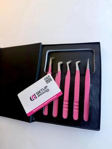 Nouvel ensemble de pinces à cils antistatiques GETUP BROSONS IMPEX en acier inoxydable, pointe lisse de 10 mm, manche confortable rouge, avec logo - Product Image 1