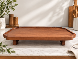 Plateau de service rectangulaire en bois d'acacia, qualité alimentaire, poli, fait main, pour salle à manger d'hôtel - Product Image 2