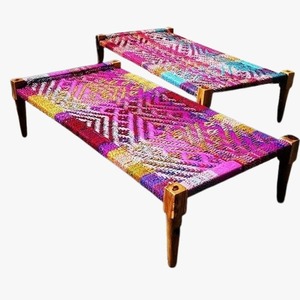Handwoven Woven Rectangle Modern Bohemian Charpai <b>Bench</b> Artisanal Traditional Indian Design Eco-Friendly Durable Indoor Wooden - Product Image 3