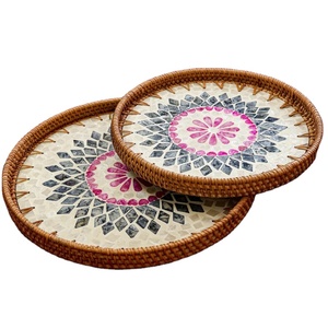 Accesorio para el hogar, bandeja con incrustaciones de mosaico de concha de nácar, regalo de bautismo, diseño Art Deco personalizable - Product Image 2