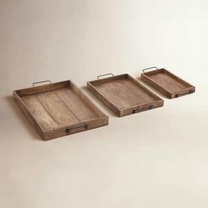 Premium Solid <b>Wood</b> Storage Tray Set With Sturdy Metal Handles <b>Rustic</b> Finish Stackable Design For <b>Dining</b> Coffee <b>Table</b> Decor - Product Image 1