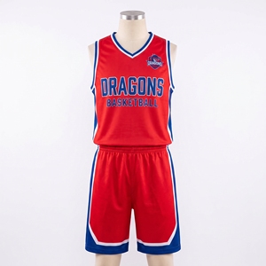 Ensemble d'uniformes de basketball personnalisés, rayé rouge et bleu, sublimé, 100% polyester, maillot respirant en mesh pour adultes, unisexe, taille standard - Product Image 1