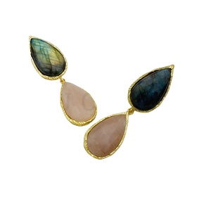 Boucles d'oreilles élégantes plaquées or pour femmes et filles à la mode Quartz rose et Labradorite Gemstone Dangle Design - Product Image 4