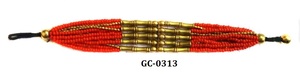 กำไลข้อมือทองเหลืองวินเทจแบบยืดหยุ่นปรับได้ ทำมือ ประดับลูกปัดสีแดง สำหรับผู้หญิง งานปาร์ตี้ มิตรภาพ ตัวอย่างงานทำจากเดลี - Product Image 1