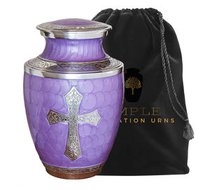 Urna Funeraria Metálica Morada con Cruz Plateada |   Artículos Religiosos Cristianos Hechos a Mano, Duraderos, Personalizables y Ecológicos, Estilo Europeo/Americano 220 - Product Image 2