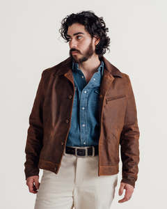 Veste en cuir véritable marron pour homme, col rabattu, coupe classique, style décontracté, tendance automne - Product Image 1