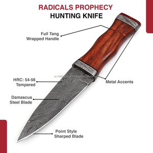 Couteau de chasse artisanal en acier Damas Radical Prophecy, manche en cuir, OEM ODM personnalisable, pointe tombante droite, excellente qualité - Product Image 2
