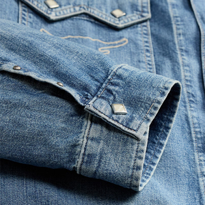 OEM ODM Custom Premium Studded Indigo Denim <b>Jacket</b> Men Vintage Western Heritage Americana Streetwear Outerwear Lightweight - Product Image 5