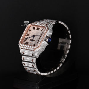Reloj de Lujo para Hombre, Completamente Cubierto de Diamantes Moissanite, Caja Cuadrada, Esfera Romana, Tono Oro Rosa, Estilo Hip Hop, Acero Inoxidable - Product Image 3