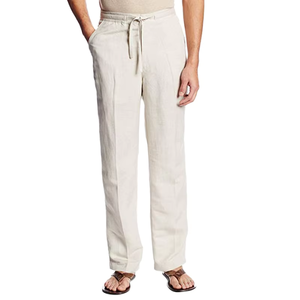 Summer Midweight Cool Breathable 100% Cotton Canvas <b>Men's</b> Casual Trousers Fashion Loose Straight Mid Waist - Product Image 1