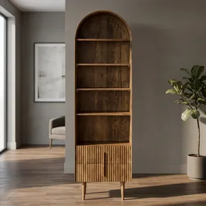 Estantería de Madera Vintage con Arco, Librería con Cinco Estantes y Dos Cajones, Mueble Alto de Almacenamiento y Exhibición para Sala de Estar o Dormitorio - Product Image 2
