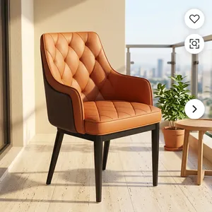 Luxury Modern Leather Restaurant <b>Dining</b> <b>Chair</b> with Tufted Backrest and <b>Black</b> Metal Legs for Home Hotel Bar and Villa Use - Product Image 4