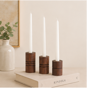 Handcrafted Solid Wood Taper <b>Candle</b> Holder <b>Set</b> Minimalist Walnut Finish Candlestick Stand For Wedding Decor & Home Tabletop - Product Image 6