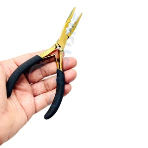GEMSTONE ENTERPRISES Pince à sertir professionnelle pour extensions capillaires, 6,5 pouces, à bec long doré, 3 trous, à bouche plate, pour micro-anneaux et nano-anneaux - Product Image 5