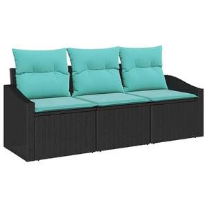 Ensemble de canapés de jardin en polyrotin noir et turquoise, 3 pièces - Product Image 2