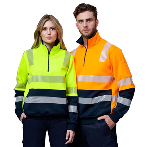 100% Cotton High Visibility Safety Reflective <b>Sweatshirt</b> for <b>Men</b> Hi Vis 1/2 <b>Zip</b> Reflective Tape Fleece Safety Workwear Jacket - Product Image 5