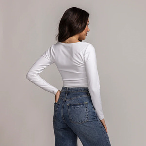 Custom Women <b>Y2K</b> Long Sleeve Crop <b>Top</b> Square Neck Slim Fit Streetwear Graphic Tee - Product Image 4