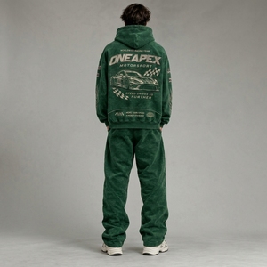 Men's Green Motorsport <b>Hoodie</b> Sweatpants Tracksuit Set by <b>One</b> Apex Racing Team Two <b>Piece</b> Matching Jogger Streetwear Casual - Product Image 3