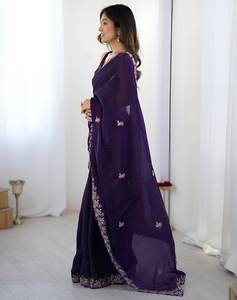 Sari Moderno de Seda Suave para Mujer, con Bordado de Lentejuelas, de Secado Rápido, para Bodas y Fiestas - Product Image 4