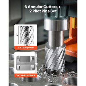 Set di 8 Frese Anulari con Gambo Weldon HSS, 6 Punte da 2 Pollici, Profondità di Taglio 7/8 Pollici, Diametro di Taglio per Trapani a Base Magnetica - Product Image 3