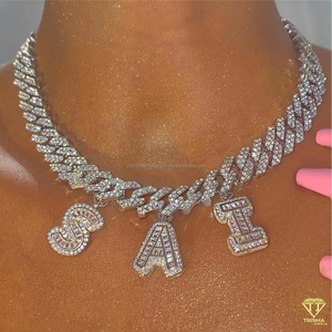 Custom Initial <b>Letter</b> Pendant Necklace Iced Out Moissanite Diamond Cuban Link Hip Hop Jewelry Gift - Product Image 5