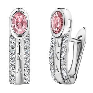 Boucles d'oreilles créoles en cristal rose argenté avec détail lettre verticale et accent en strass transparent, bijoux élégants pour femmes - Product Image 2